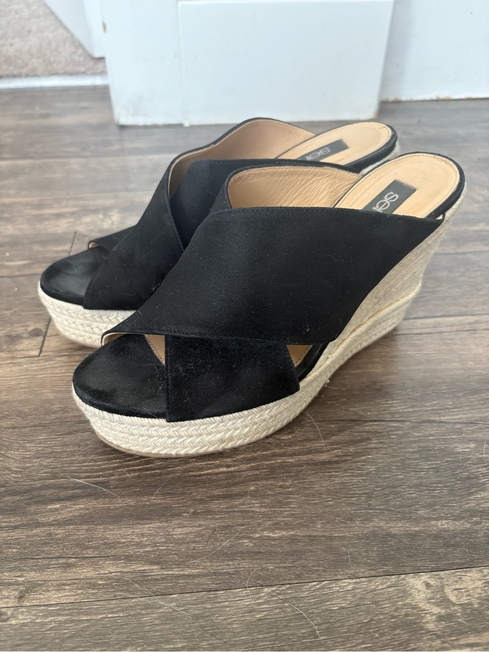 Sergio Rossi Black Suede Espadrille Wedge Mules - Picture 5 of 7